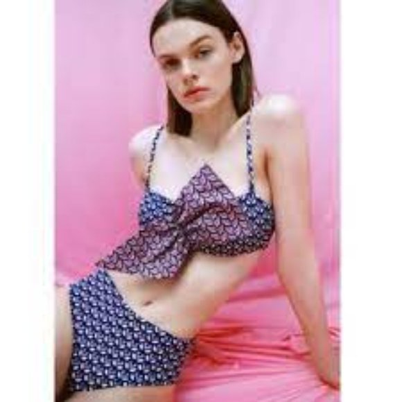 Zara bow retro bikini top purple blue blogger favorite size S - Picture 5 of 7